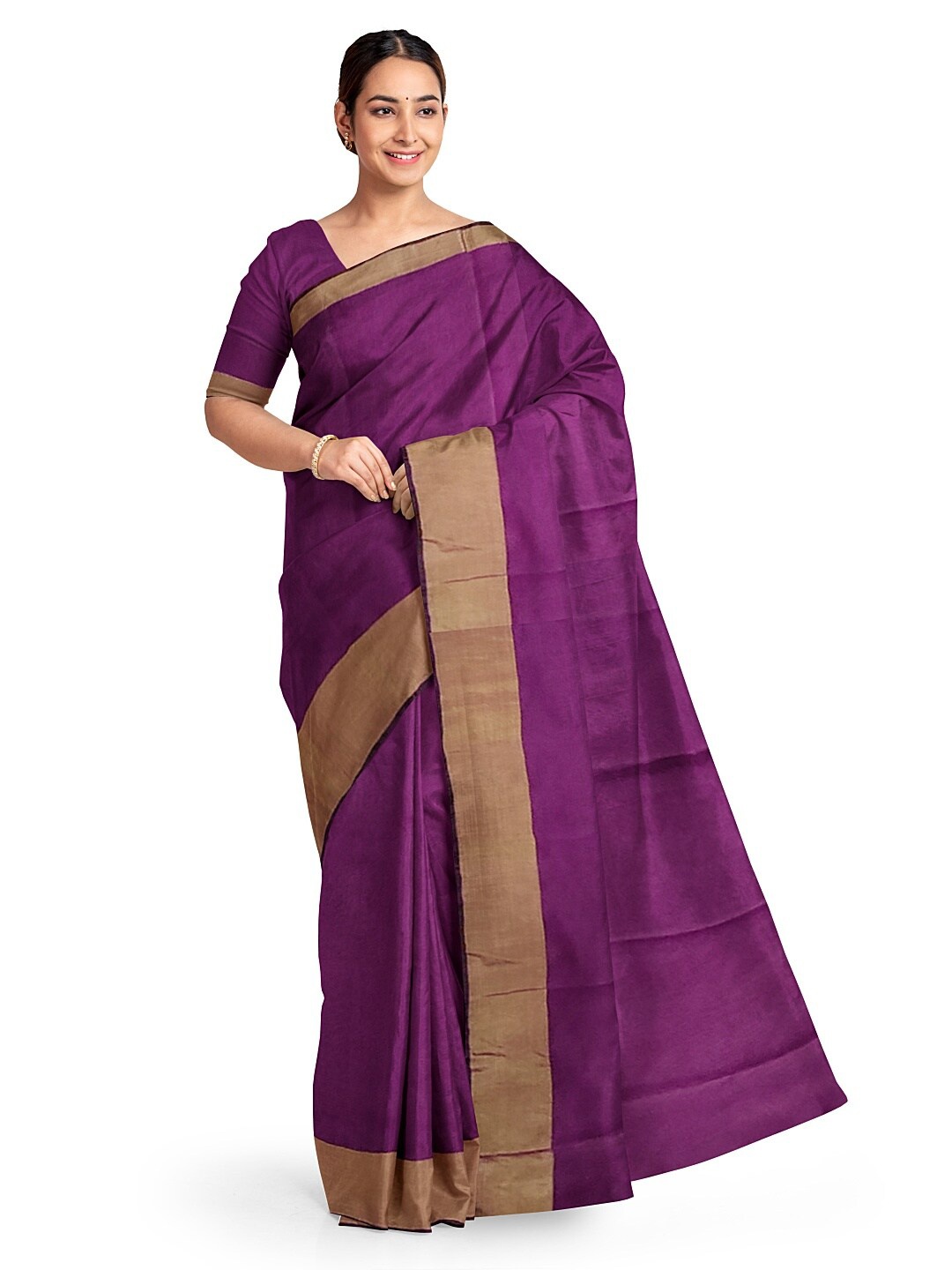 

SAADHVI Purple & Brown Silk Cotton Sungudi Saree