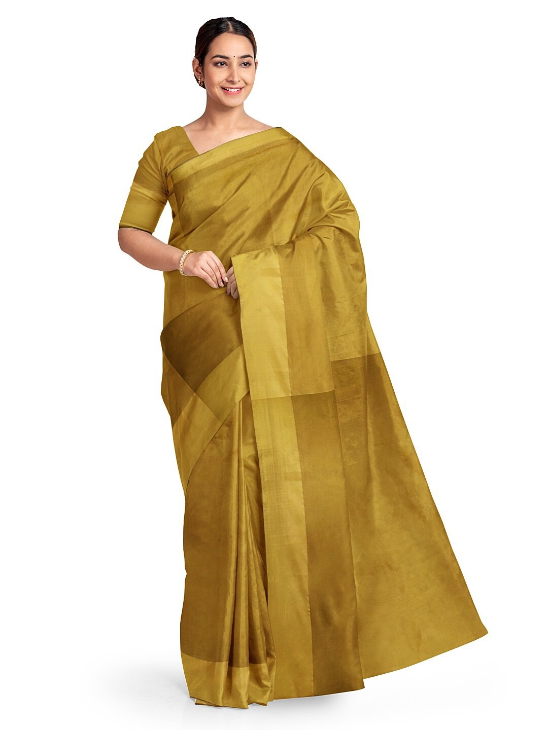 

SAADHVI Gold-Toned Silk Cotton Sungudi Saree