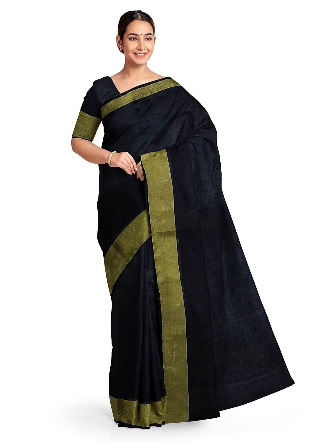 

SAADHVI Black & Green Silk Cotton Sungudi Saree