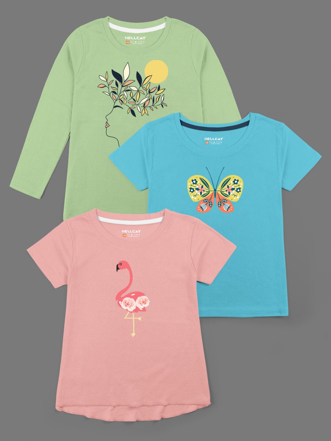 

HELLCAT Girls Multicoloured Typography 3 Printed Bio Finish T-shirt, Multi