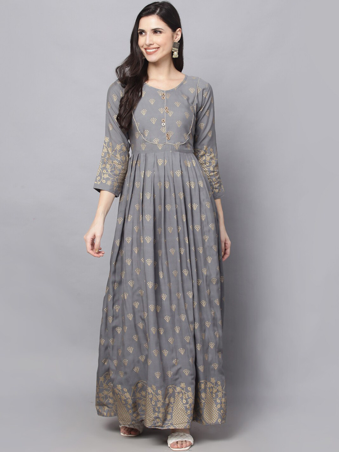 

SURHI Women Green Floral Striped Anarkali Kurta