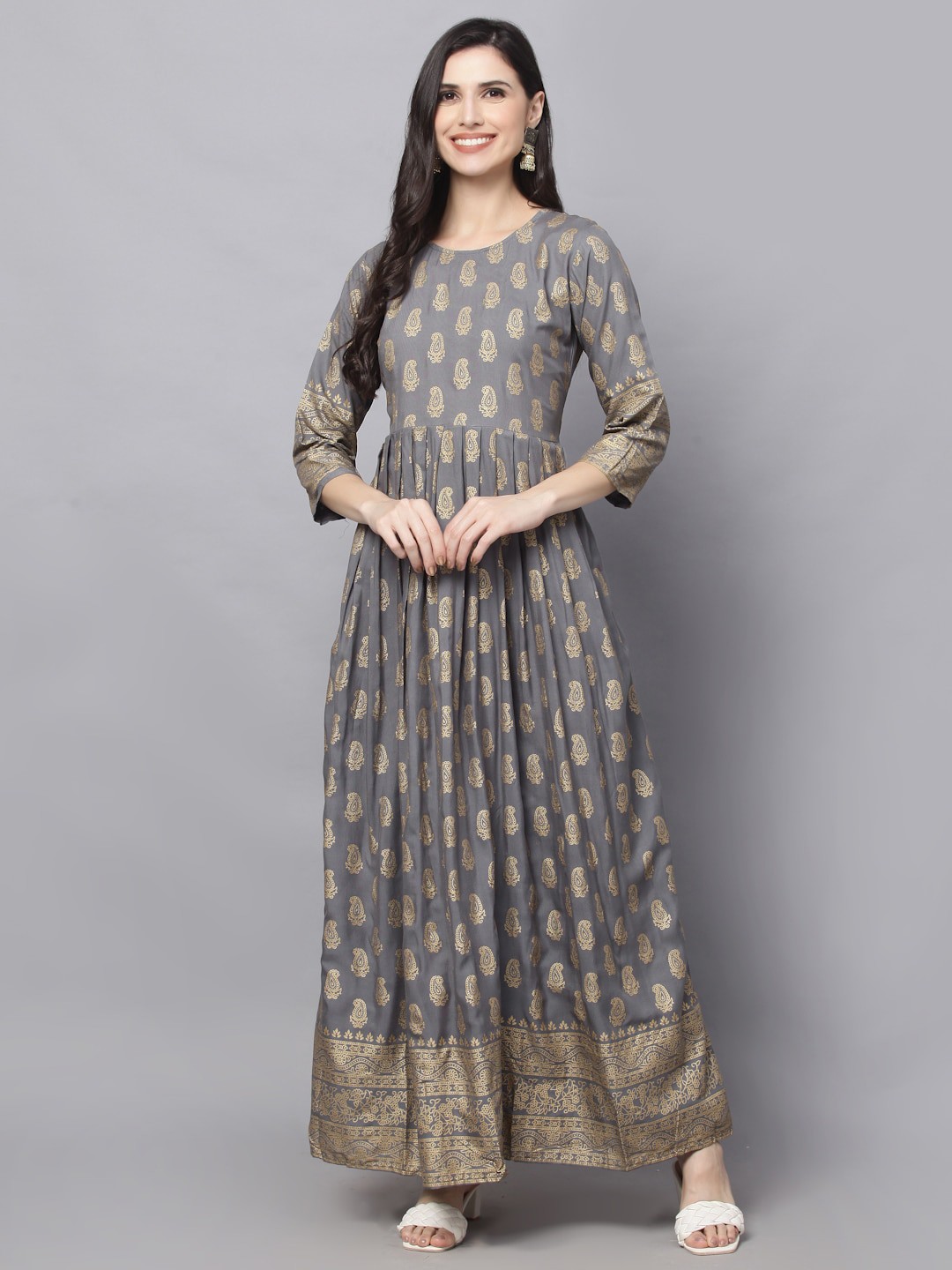 

SURHI Women Grey Ethnic Motifs Printed Anarkali Kurta