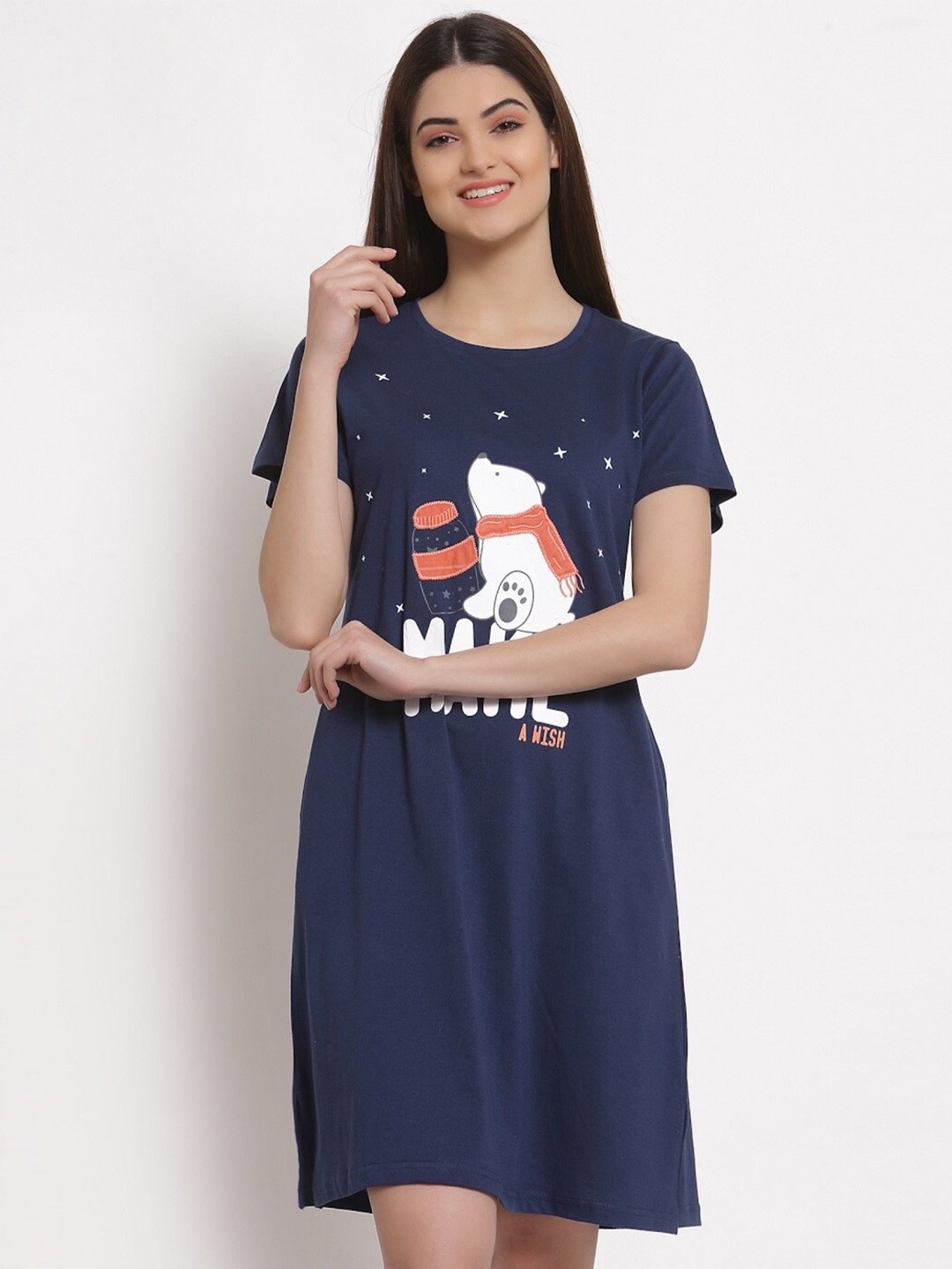 

Sweet Dreams Blue Printed Pure Cotton Nightdress