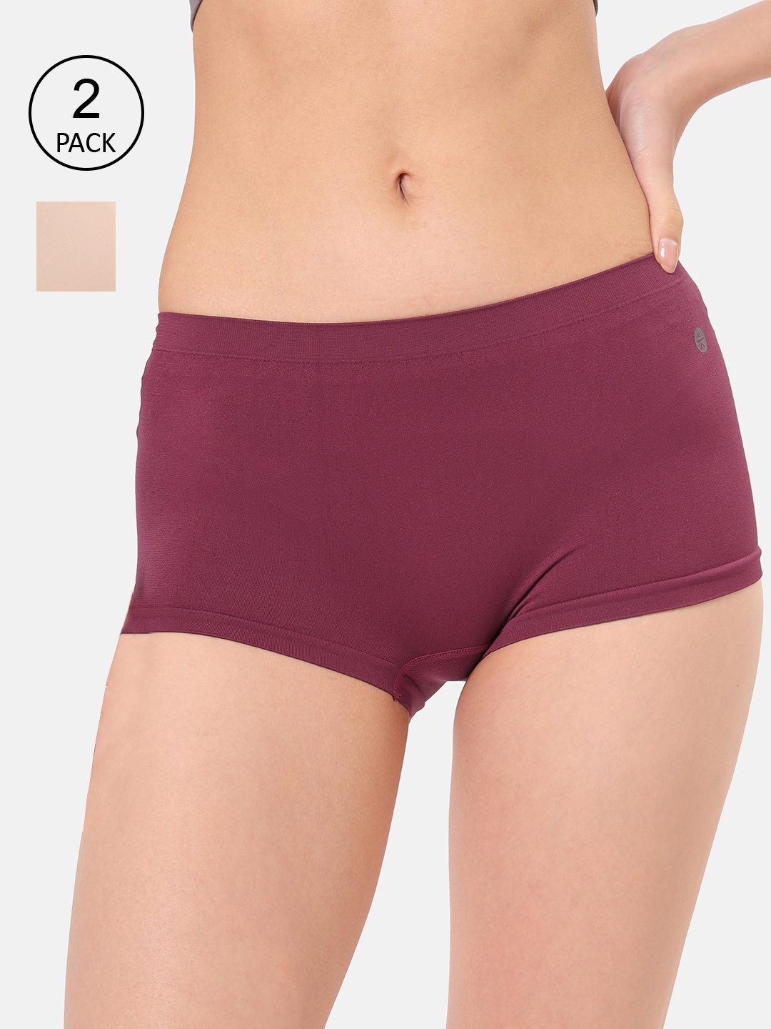 

Cultsport Women Pack Of 2 Wine & Beige Solid Boy Short Briefs 601777