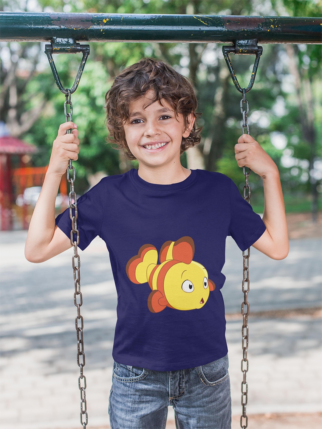 

MA Baby Kids Navy Blue Printed Pure Cotton Bio Finish Applique T-shirt