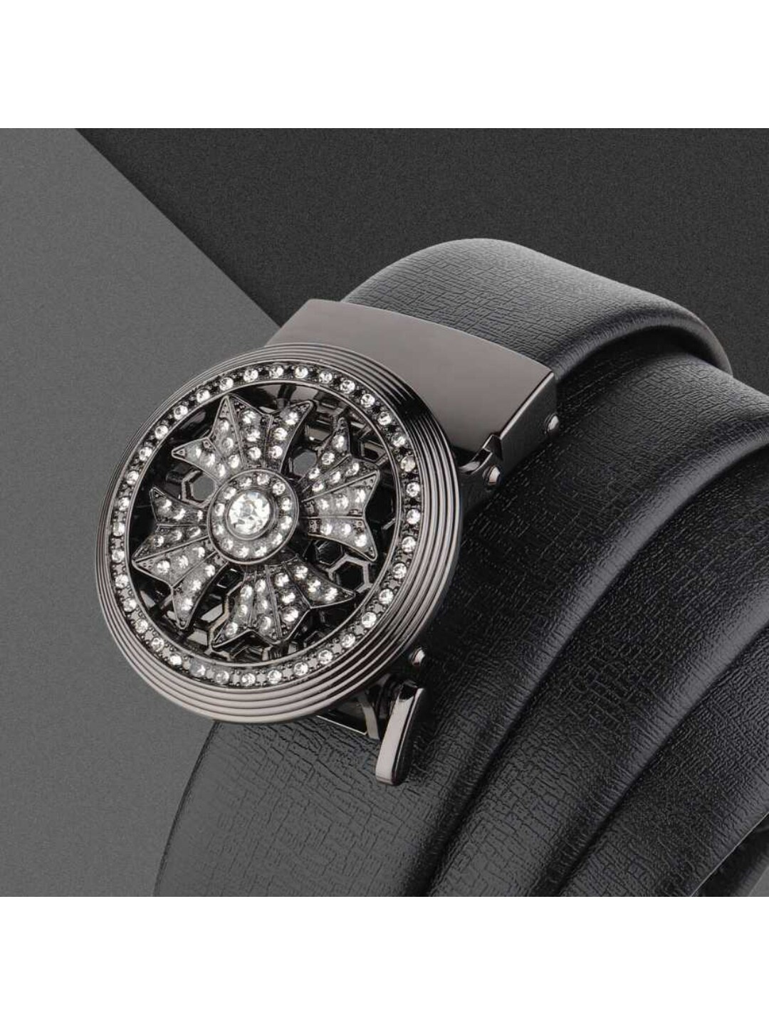 

Elite Crafts Men Black Embellished Leather Formal Belt