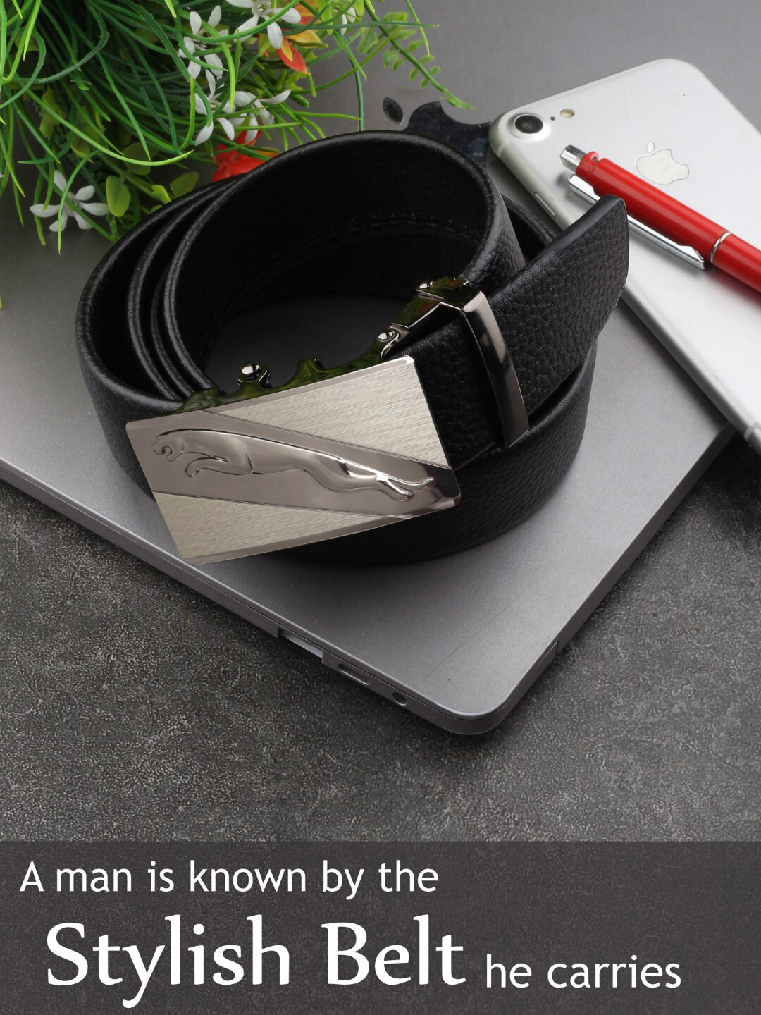 

Elite Crafts Men Charcoal Grey Solid Formal Belt