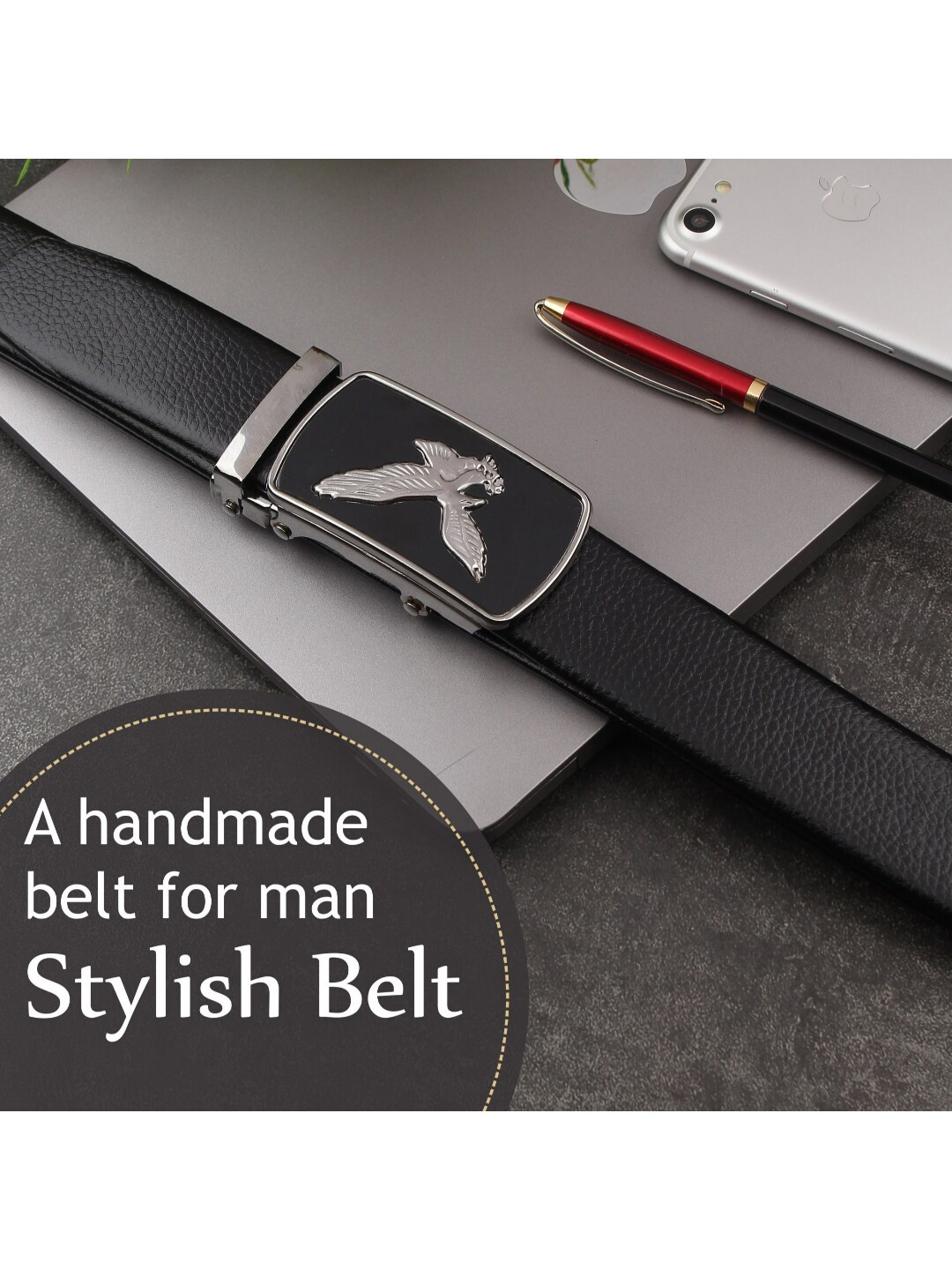 

Elite Crafts Men Black Textured Formal Belt