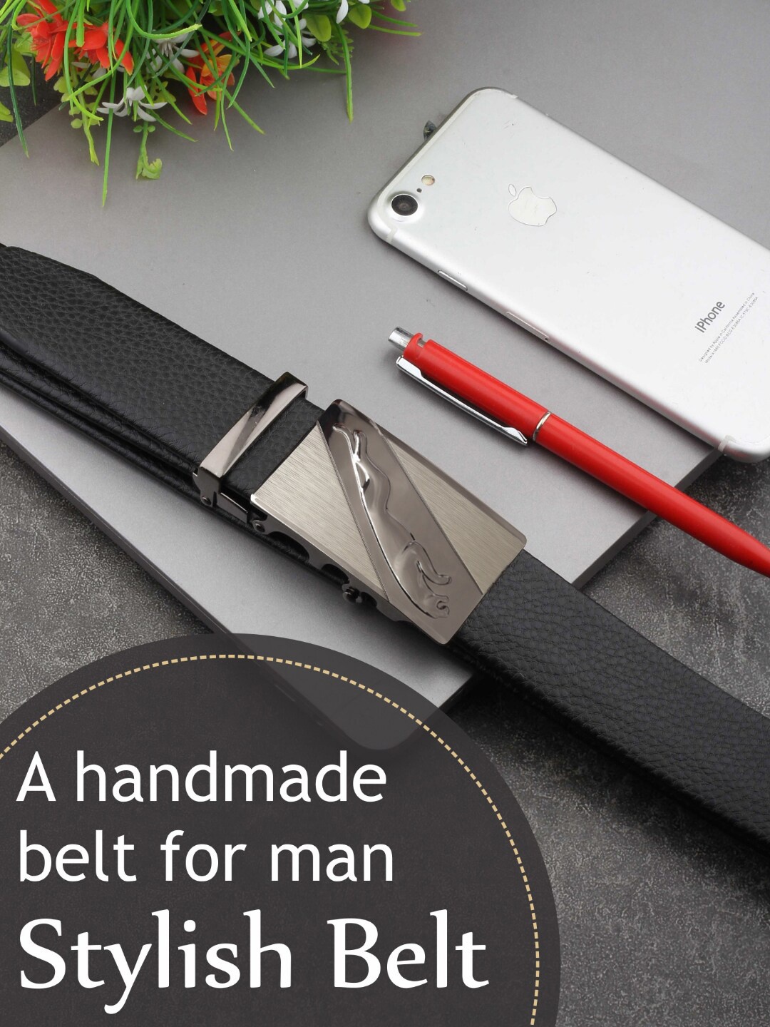 

Elite Crafts Men Black Textured Leather Belt