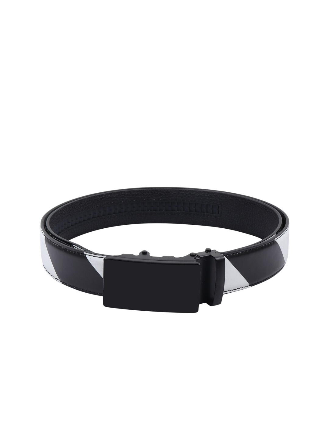 

Elite Crafts Men Black Striped Leather Belt