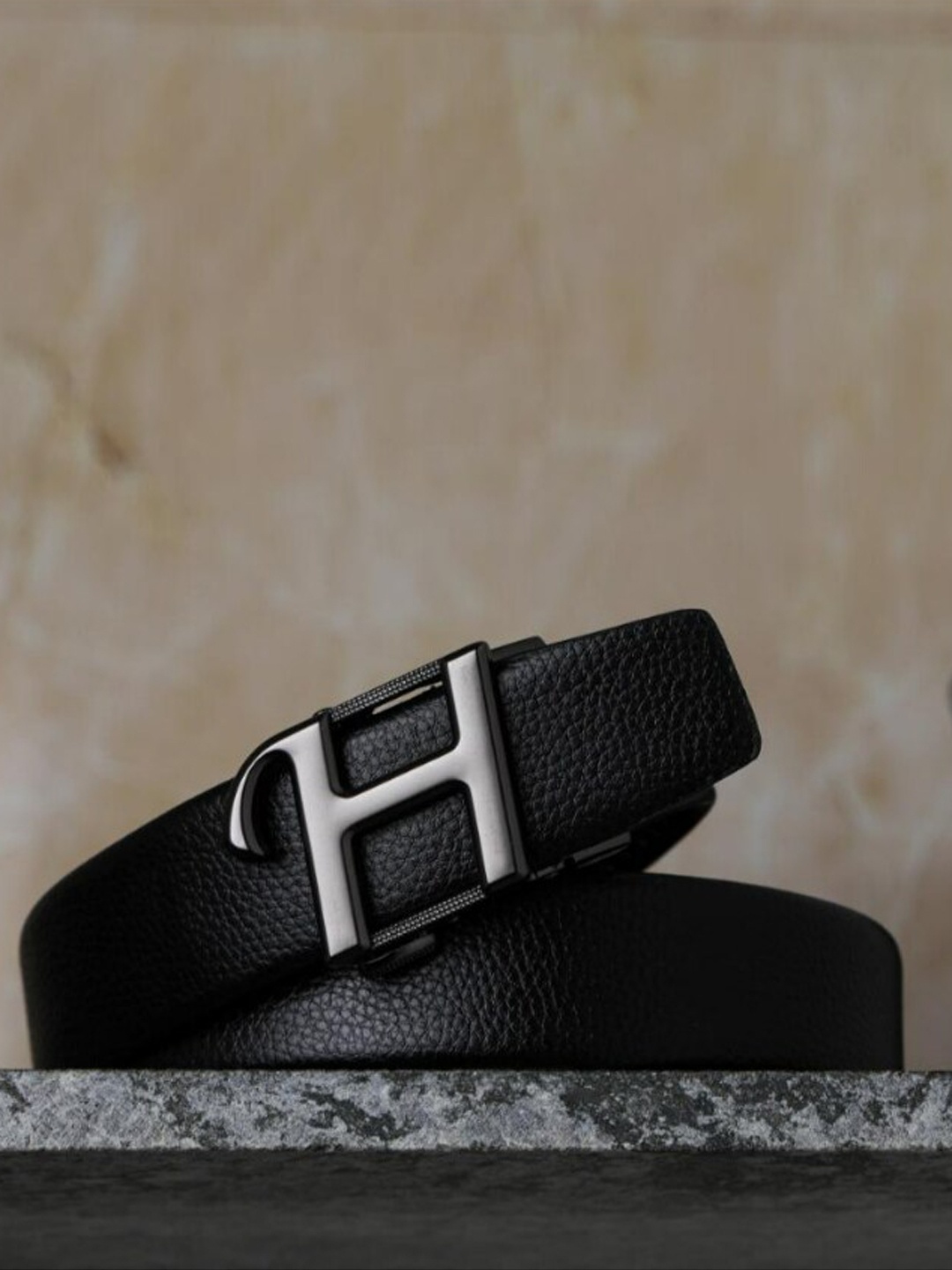 

Elite Crafts Men Black Textured Leather Belt