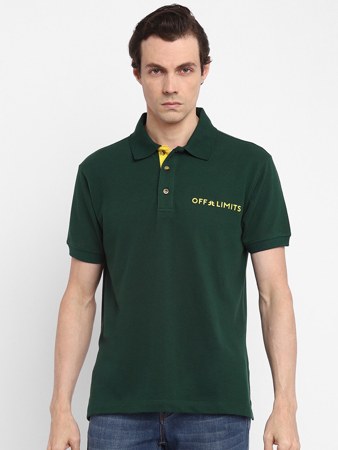 

OFF LIMITS Men Green Typography Printed Polo Collar T-shirt