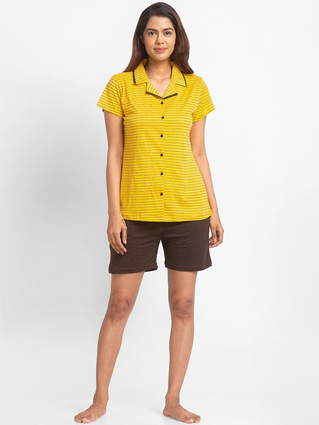 

Juliet Women Yellow & Brown Striped Night suit