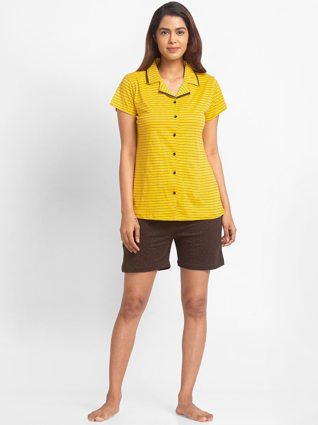 

Juliet Women Yellow & Brown Printed Night suit