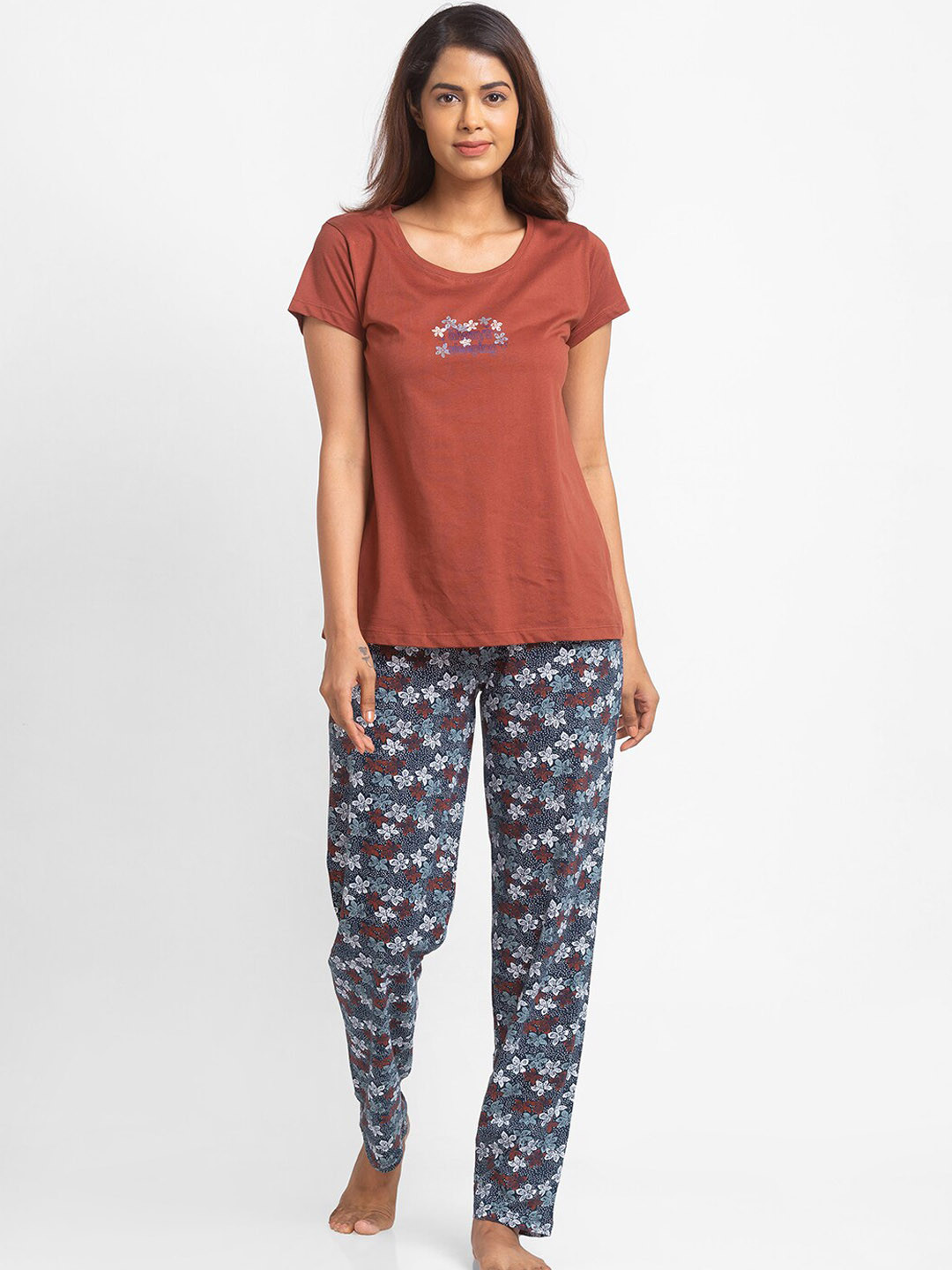 

Juliet Women Rust & Blue Printed Pure Cotton Night suit