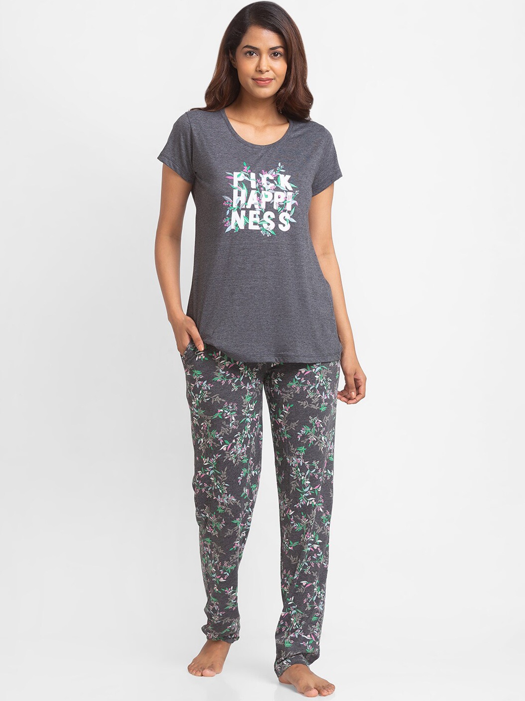 

Juliet Women Grey & Off White Printed Night suit