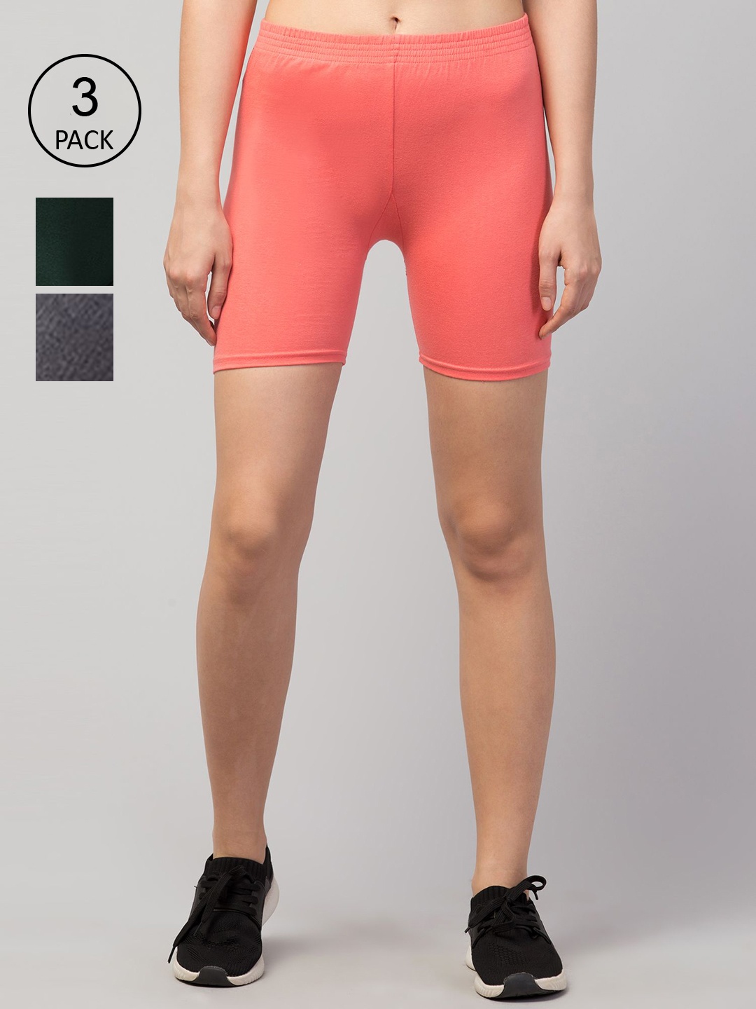 

Apraa & Parma Pack Of 3 Women Slim Fit Cycling Sports Shorts, Pink