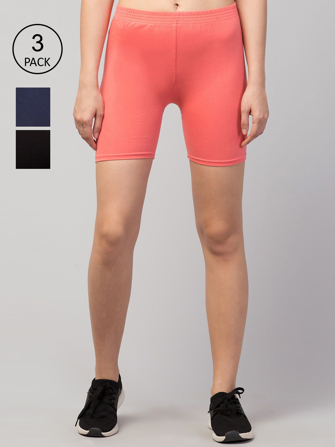 Apraa & Parma Women Pack Of 3 Slim Fit Cycling Sports Shorts, Pink