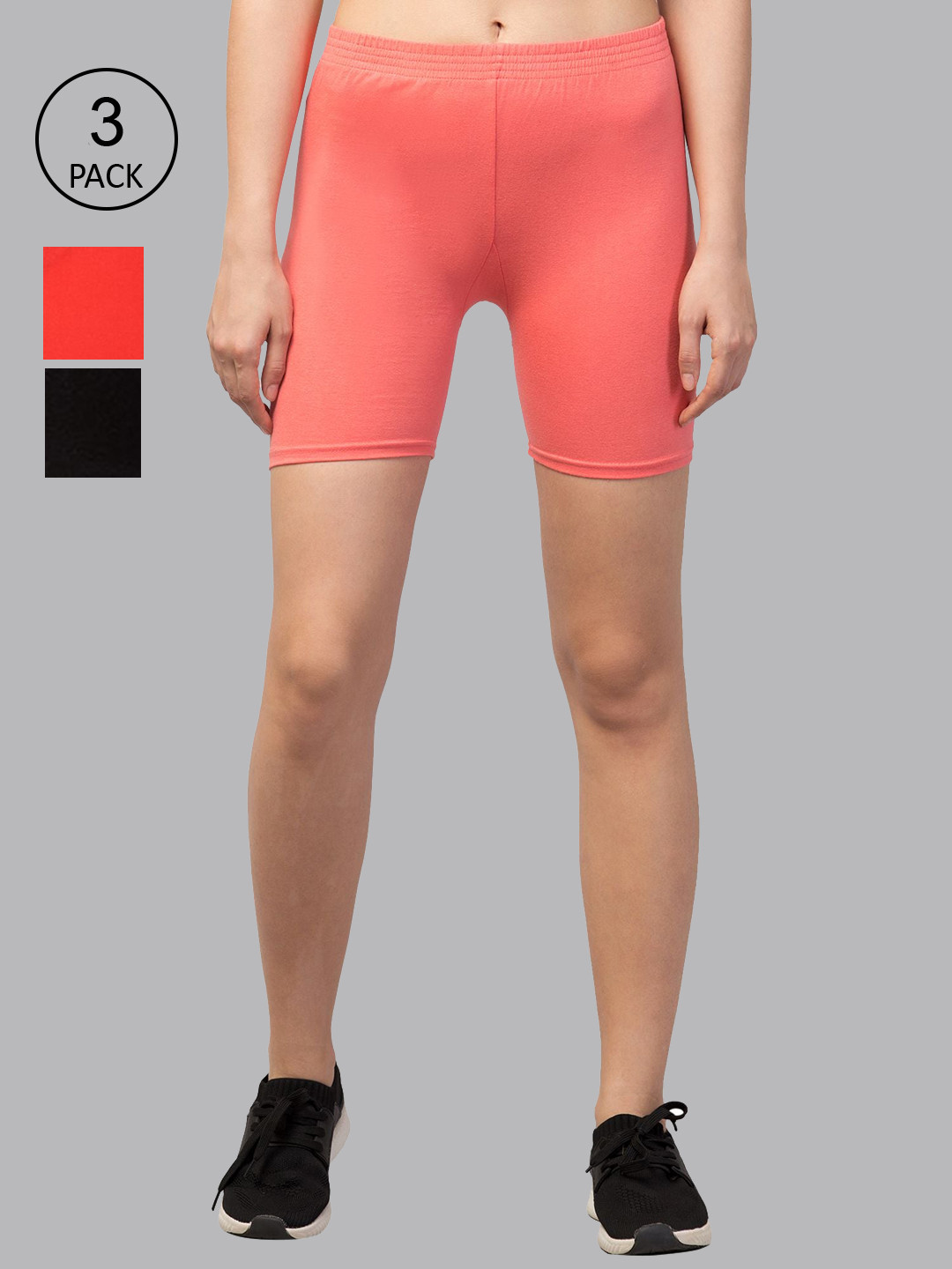 

Apraa & Parma Women Pack Of 3 Slim Fit Cycling Sports Shorts, Pink