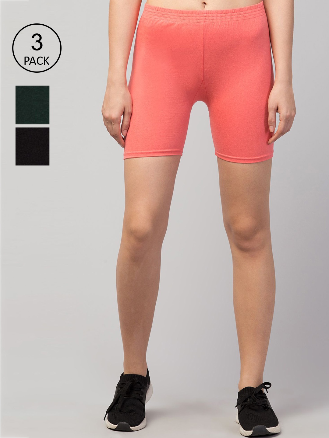 Apraa & Parma Women Pack of 3 Pink Ombre Slim Fit Cycling Sports Shorts