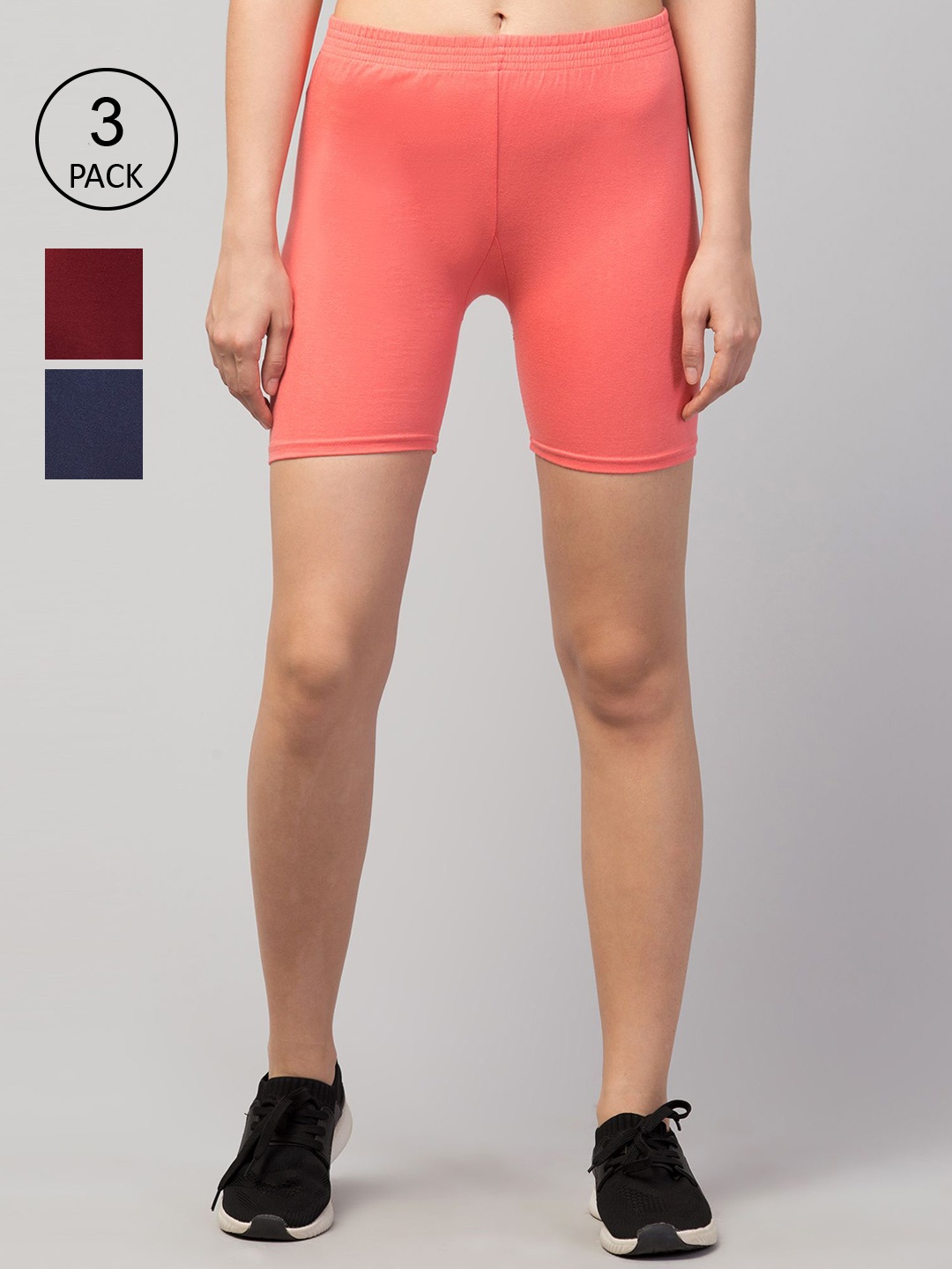 

Apraa & Parma Women Pack Of 3 Slim Fit Cycling Sports Shorts, Pink