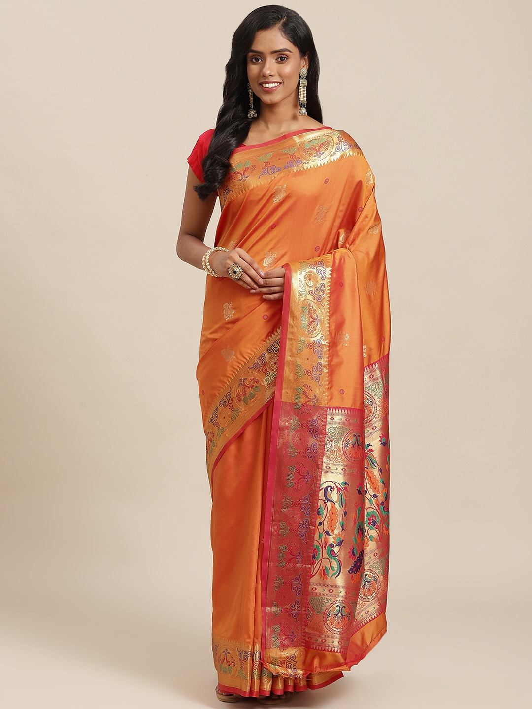 

SHOPGARB Yellow & Maroon Ethnic Motifs Zari Woven Design Banarasi Saree