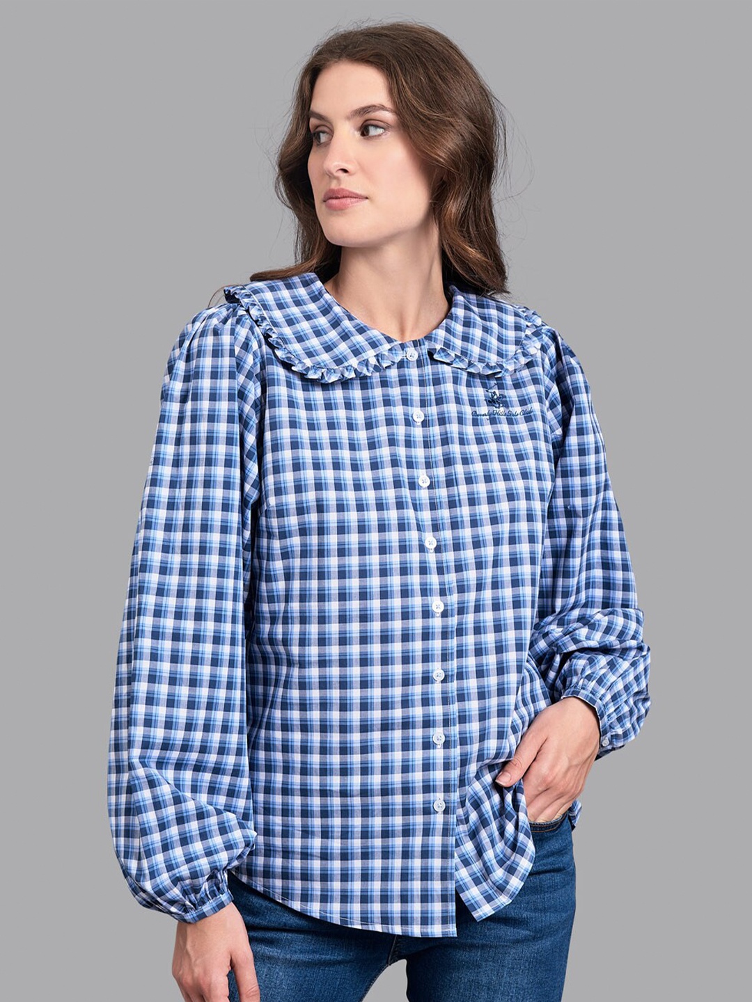 

Beverly Hills Polo Club Women Blue Checked Casual Shirt