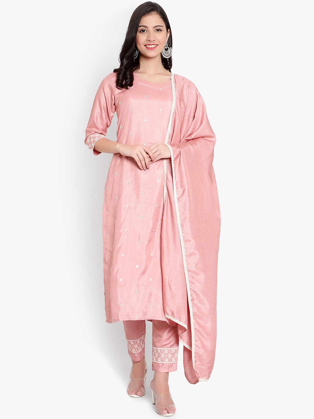 

heemara Women Peach-Coloured Kurta with Palazzos & With Dupatta