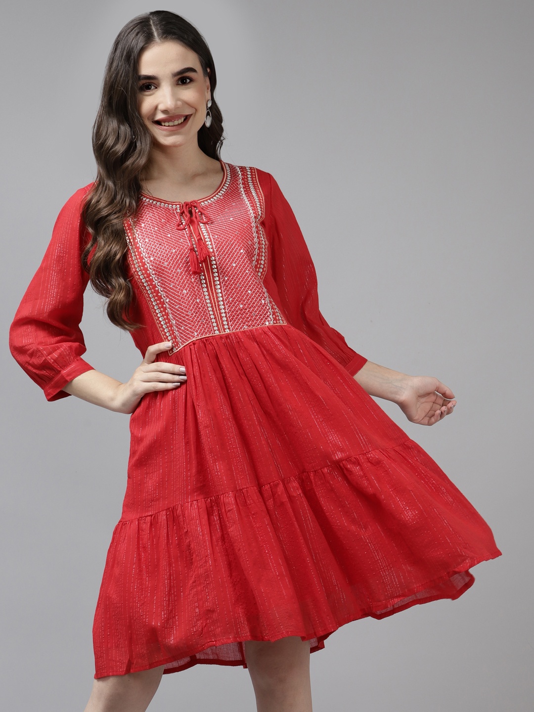 

Prakrti Red Ethnic Motifs Embroidered Yoke Design Ethnic Dress