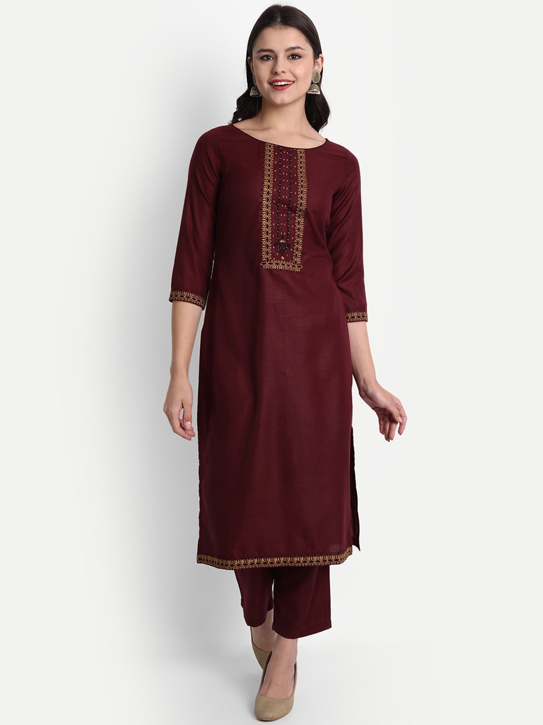 

SHEREEN Women Maroon Kurta with Trousers