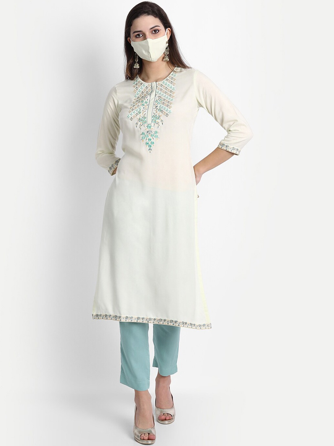 

SHEREEN Women Green Yoke Design Kurta with Trousers