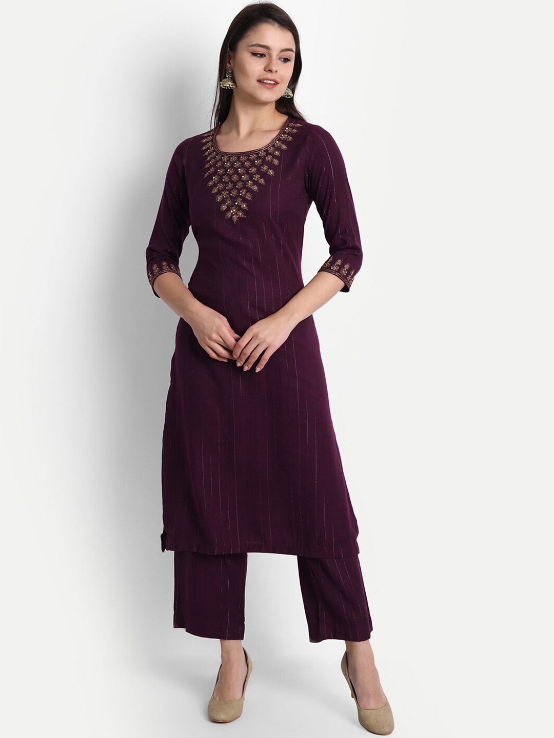 

SHEREEN Women Purple Kurta with Trousers & With Dupatta