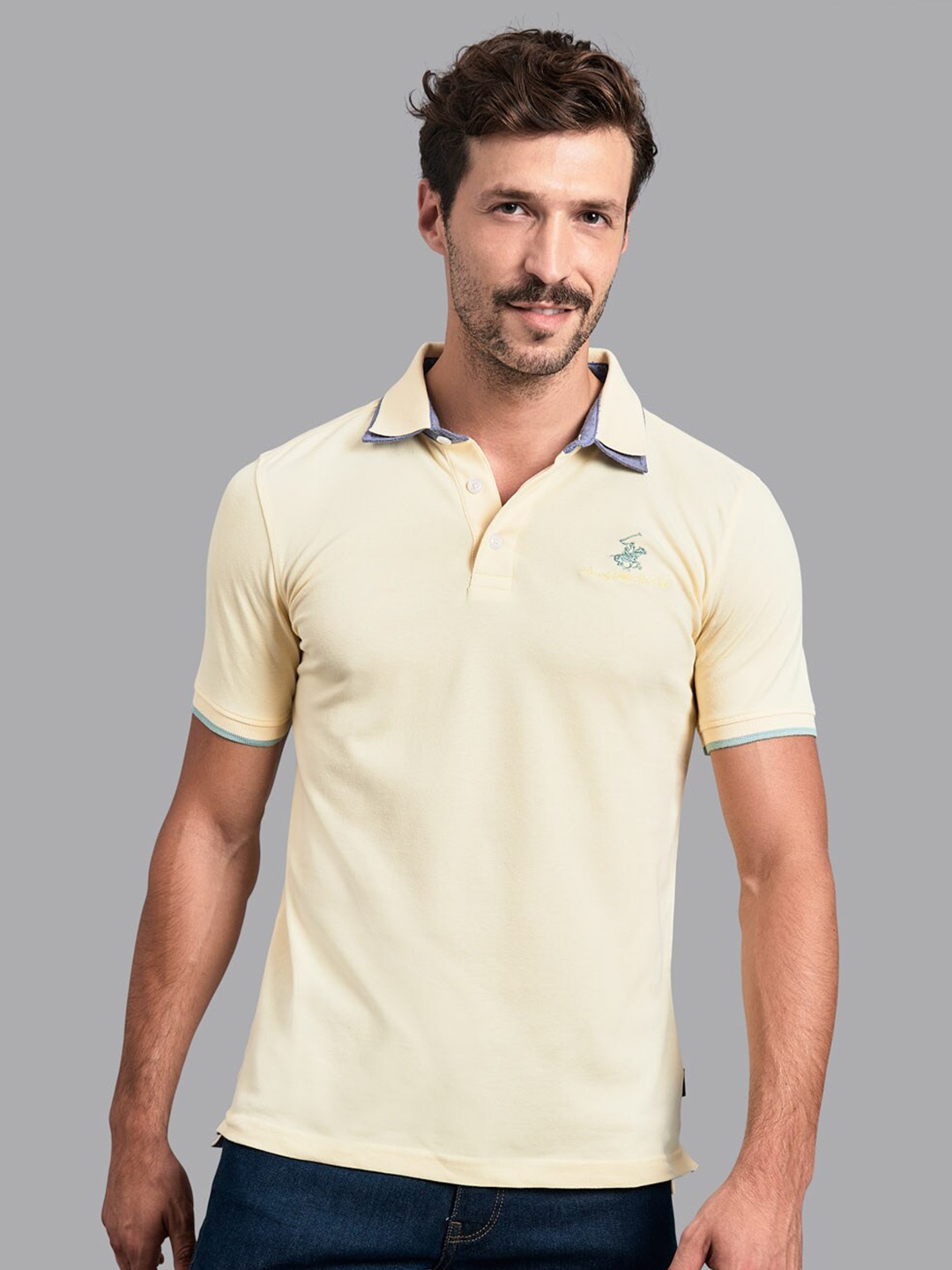 

Beverly Hills Polo Club Men Yellow Polo Collar Slim Fit T-shirt