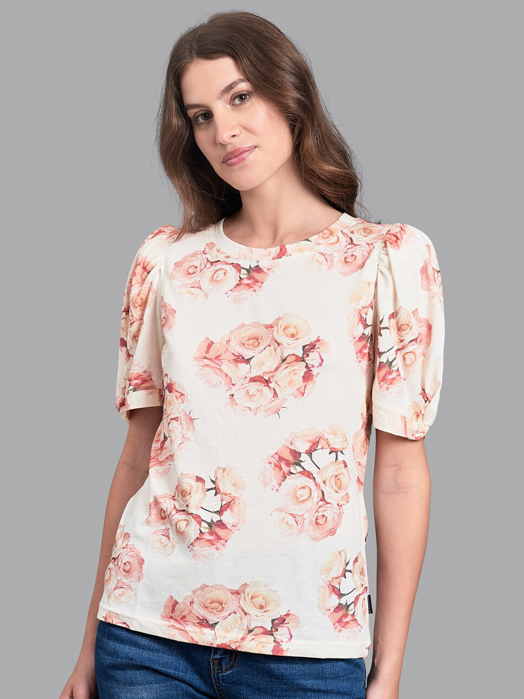

Beverly Hills Polo Club Off White & Pink Floral Printed Top