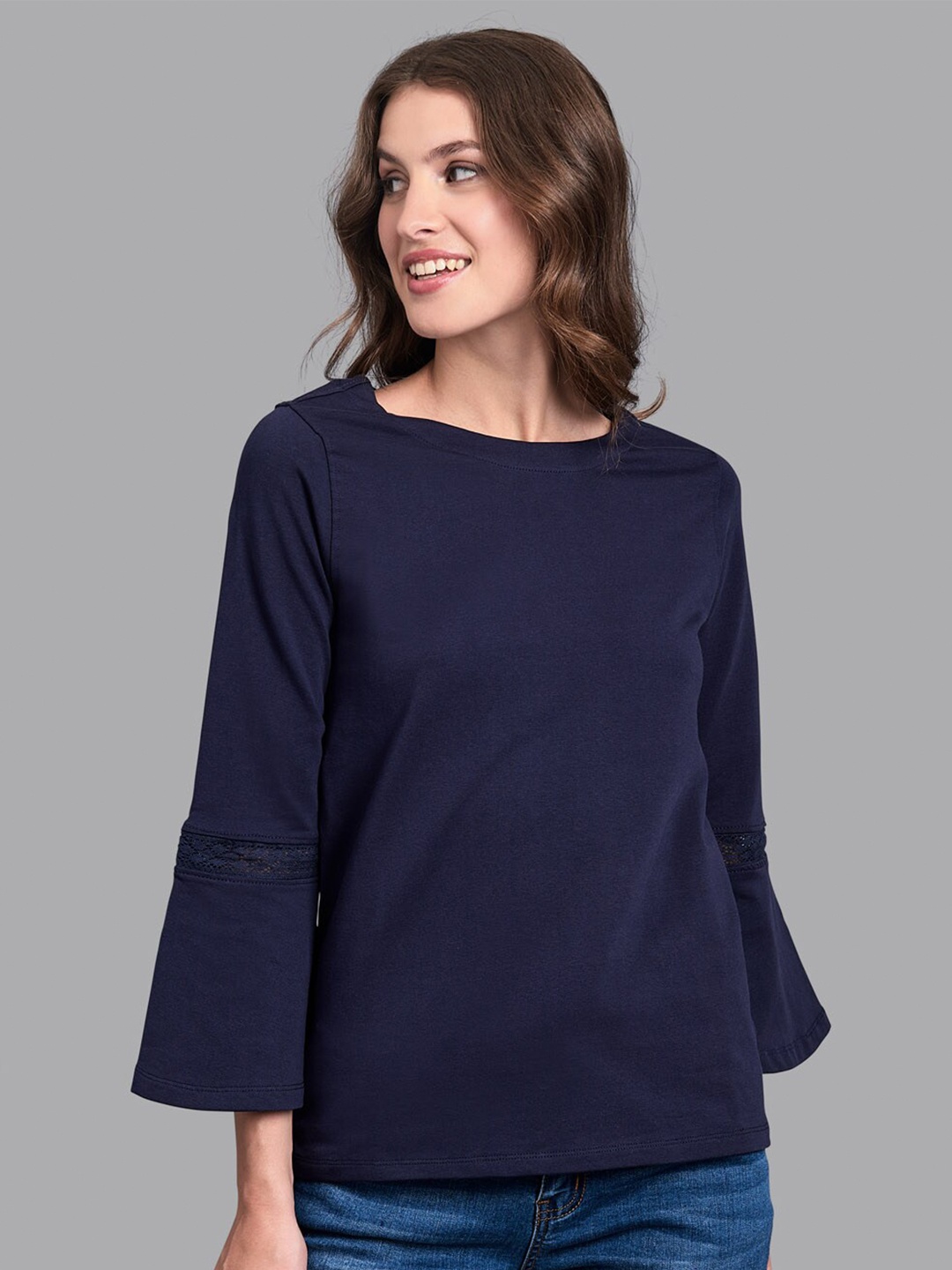 

Beverly Hills Polo Club Women Navy Blue Drop-Shoulder Sleeves T-shirt