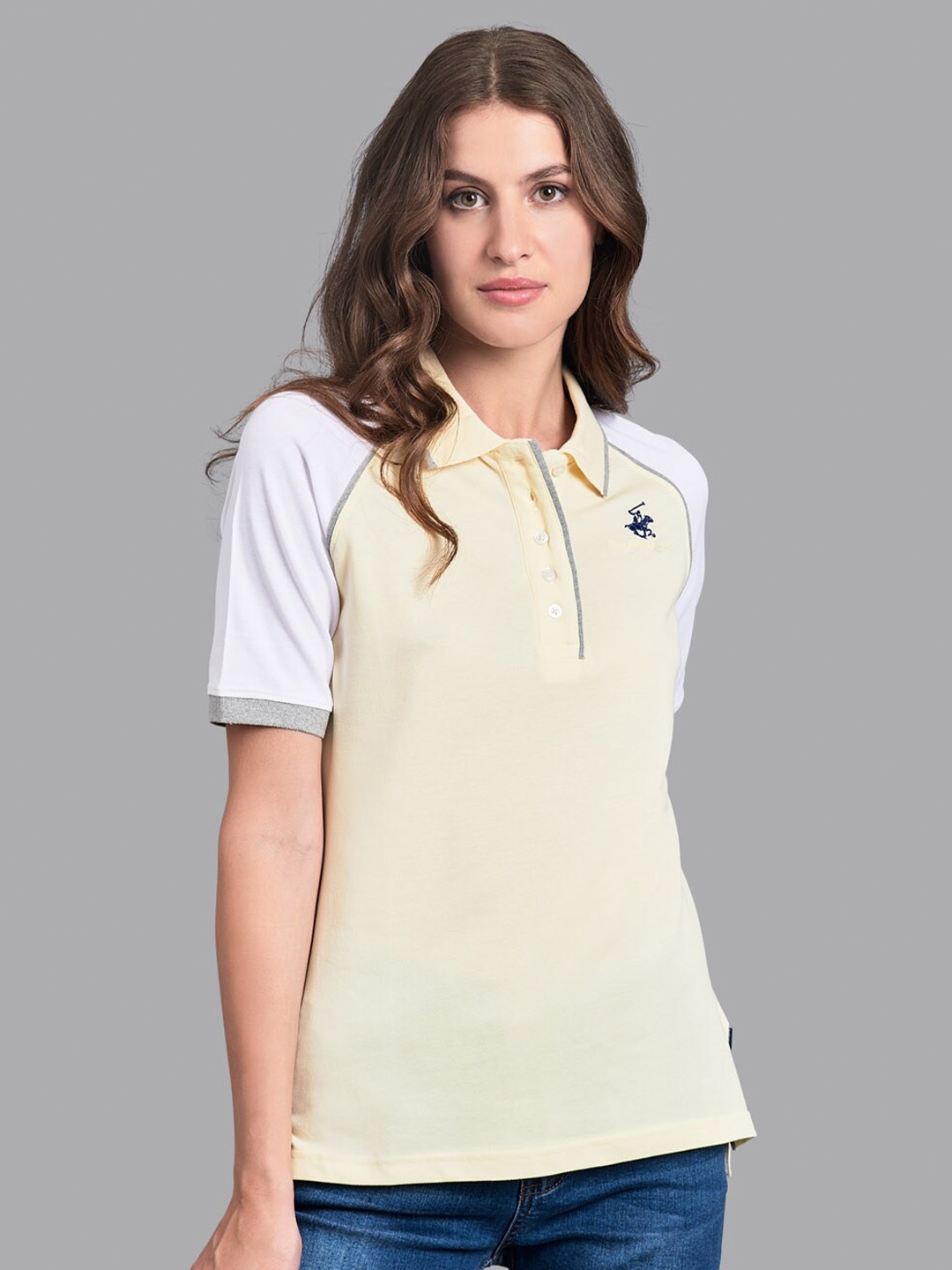 

Beverly Hills Polo Club Women Yellow Polo Collar T-shirt