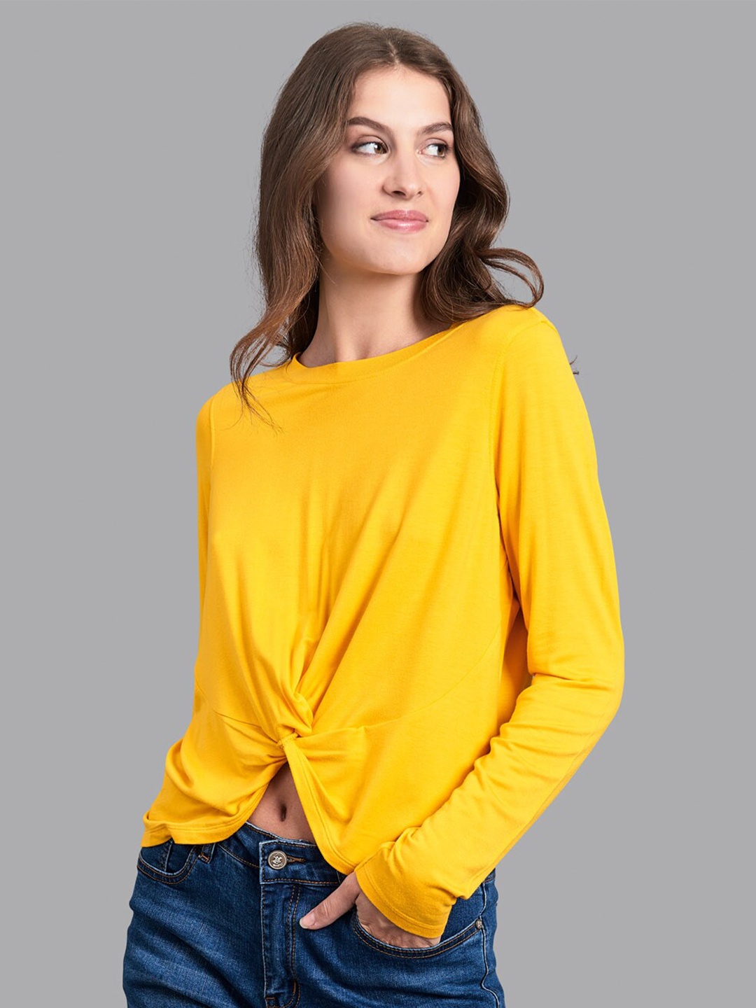 

Beverly Hills Polo Club Women Yellow Solid Extended Sleeves T-shirt