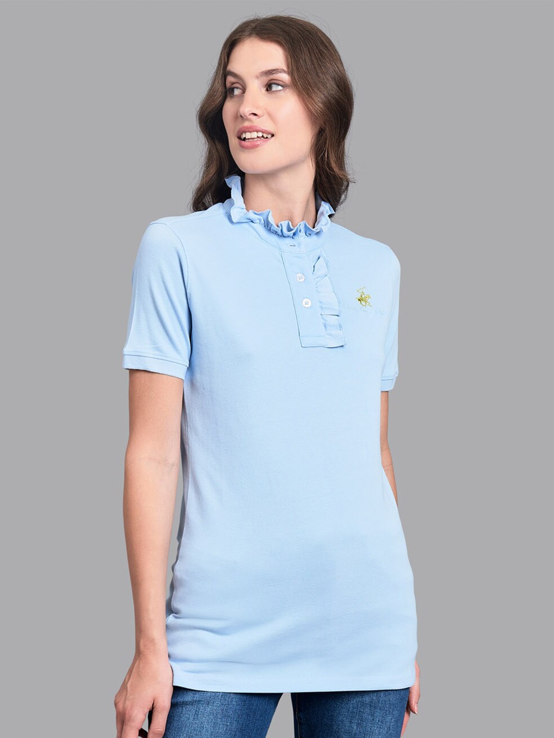 

Beverly Hills Polo Club Women Blue High Neck T-shirt