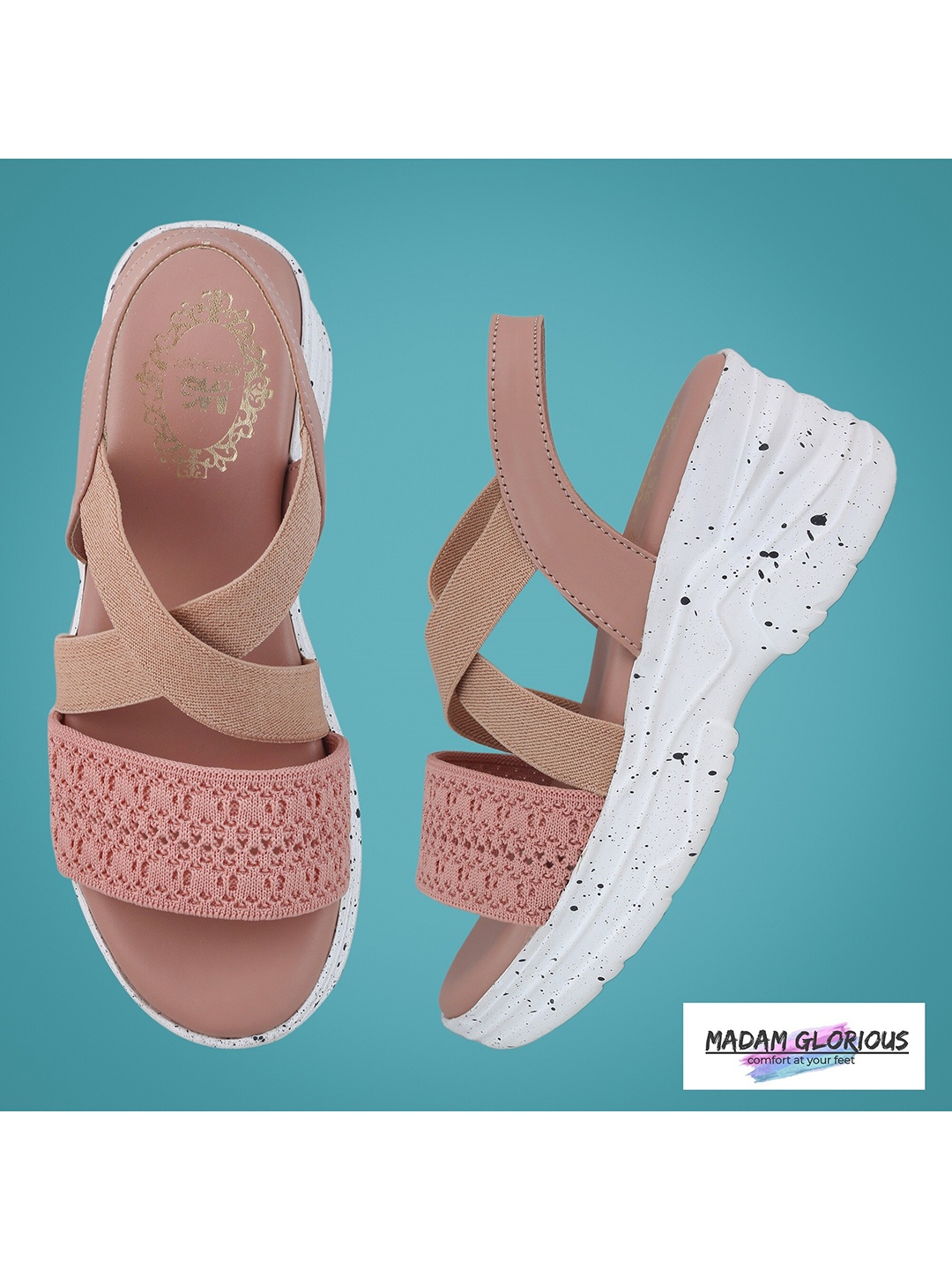 

madam glorious Women Peach-Coloured Wedge Sandals