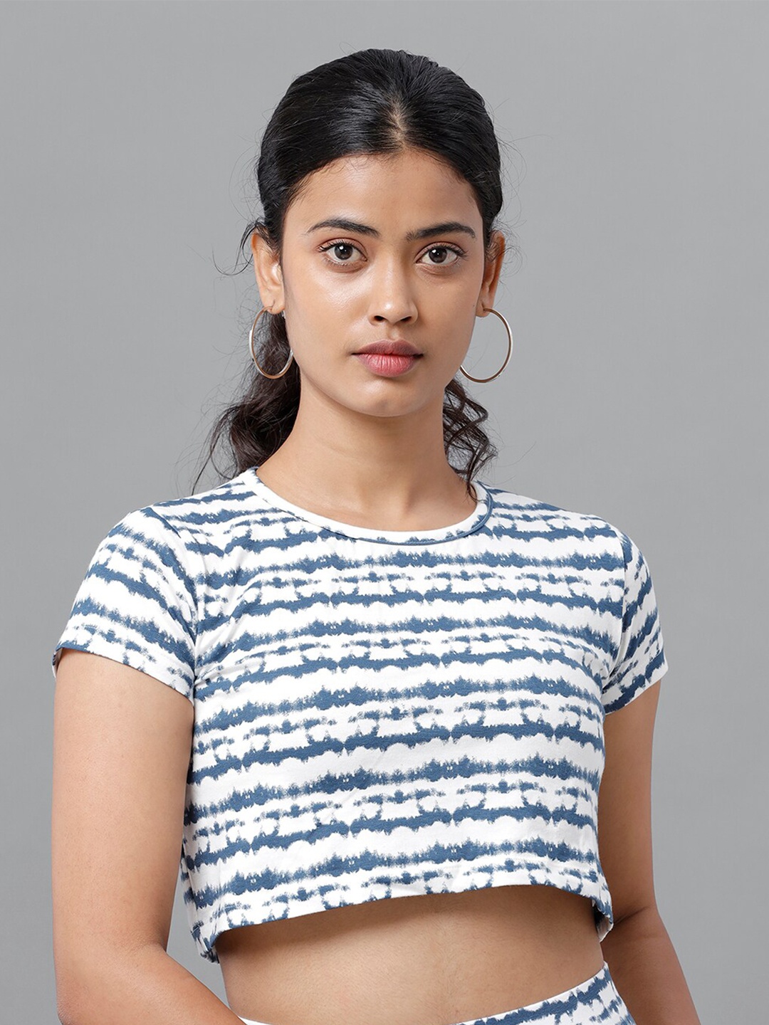 

De Moza Blue Striped Boxy Crop Top