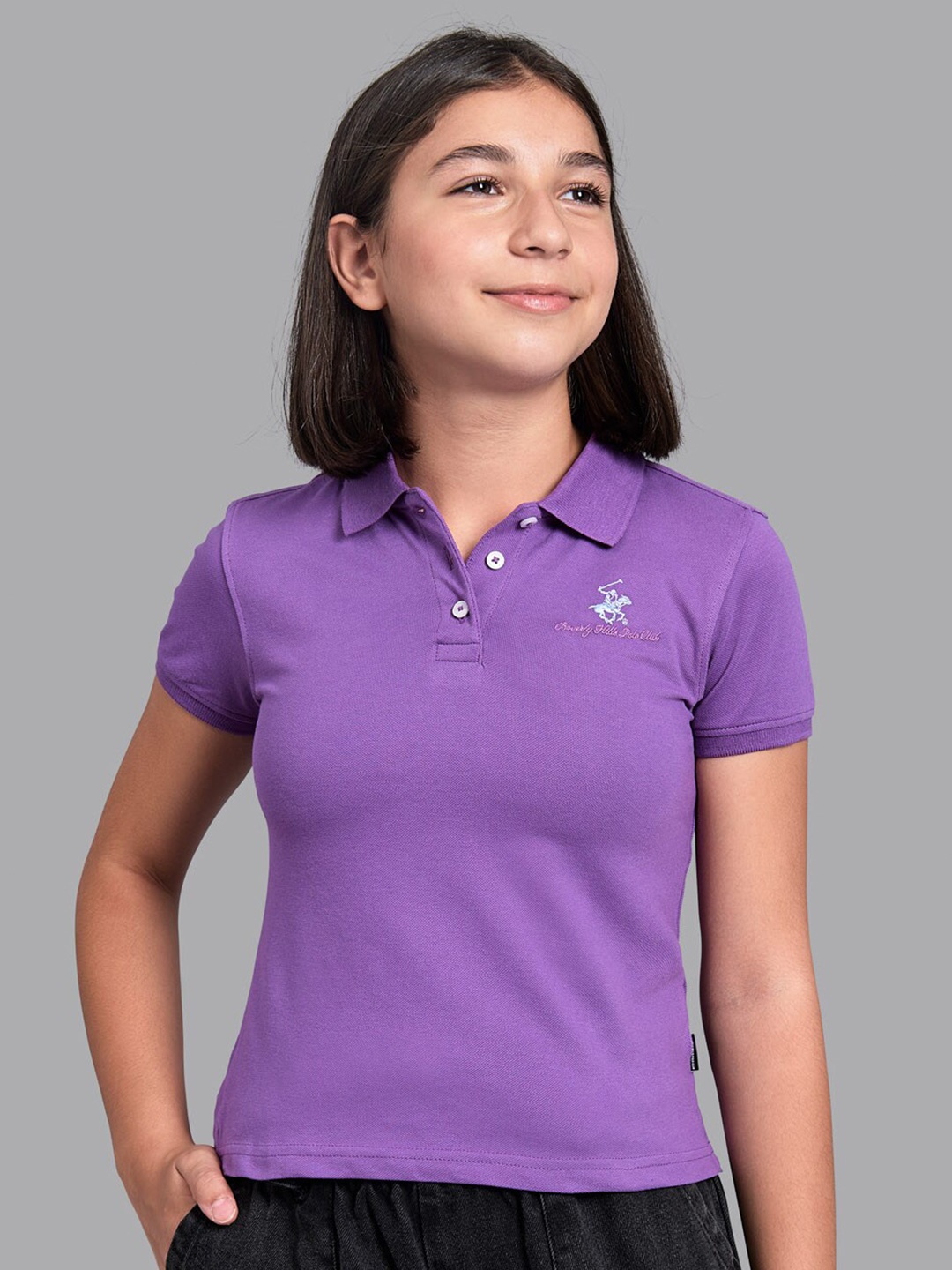 

Beverly Hills Polo Club Girls Purple Polo Collar T-shirt