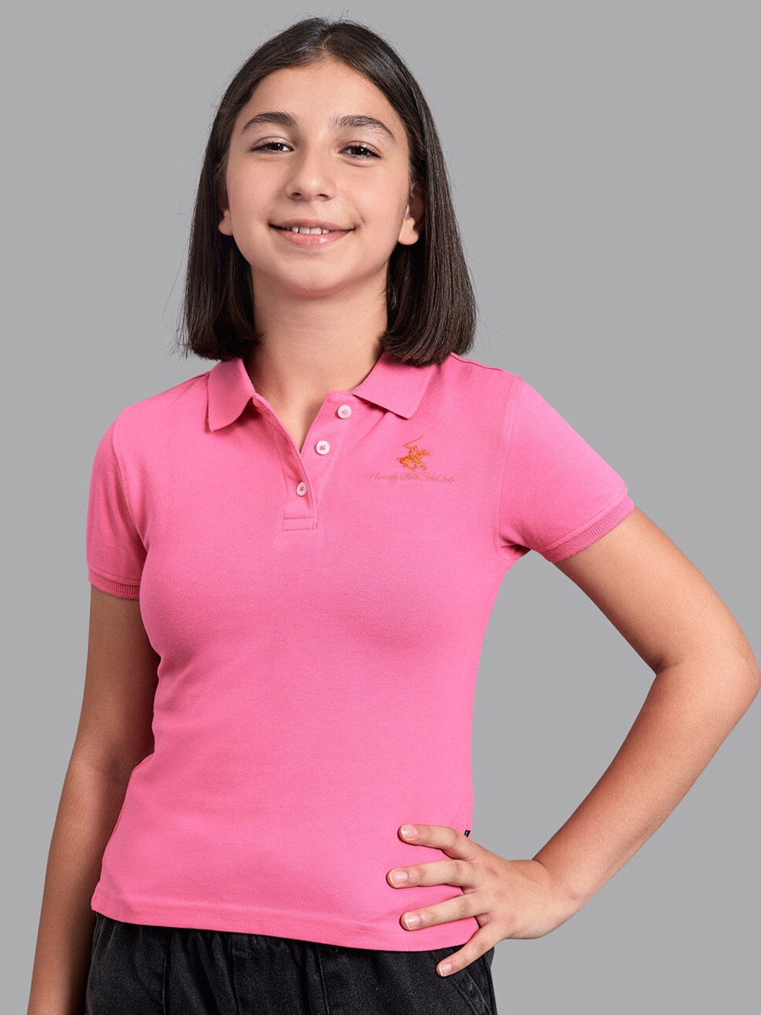 

Beverly Hills Polo Club Girls Pink Polo Collar T-shirt