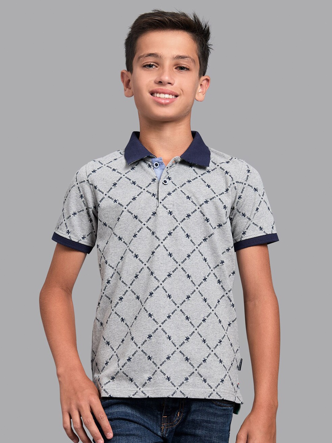 

Beverly Hills Polo Club Boys Grey Printed Polo Collar Tropical T-shirt