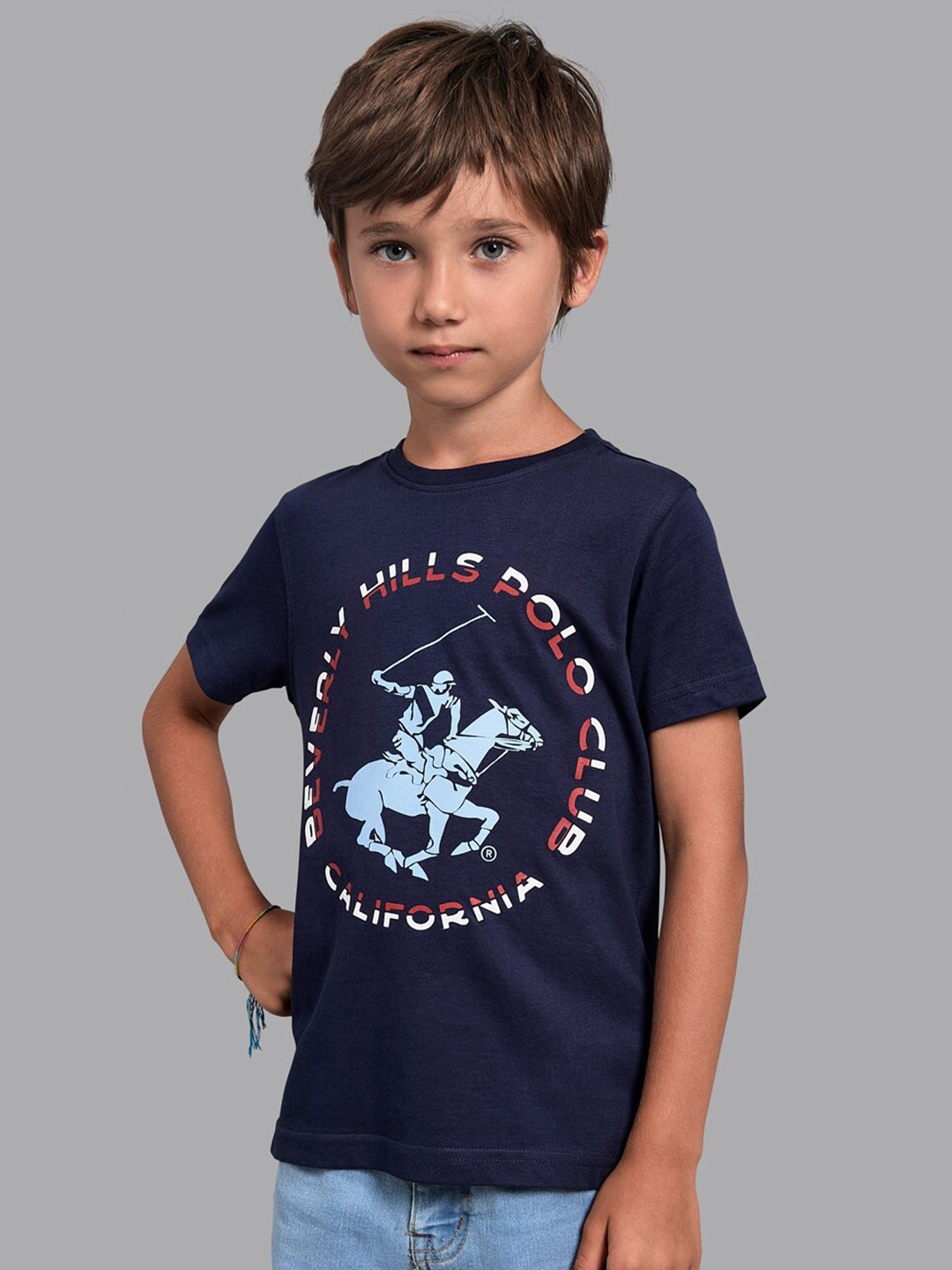 

Beverly Hills Polo Club Boys Navy Blue Printed Raw Edge T-shirt