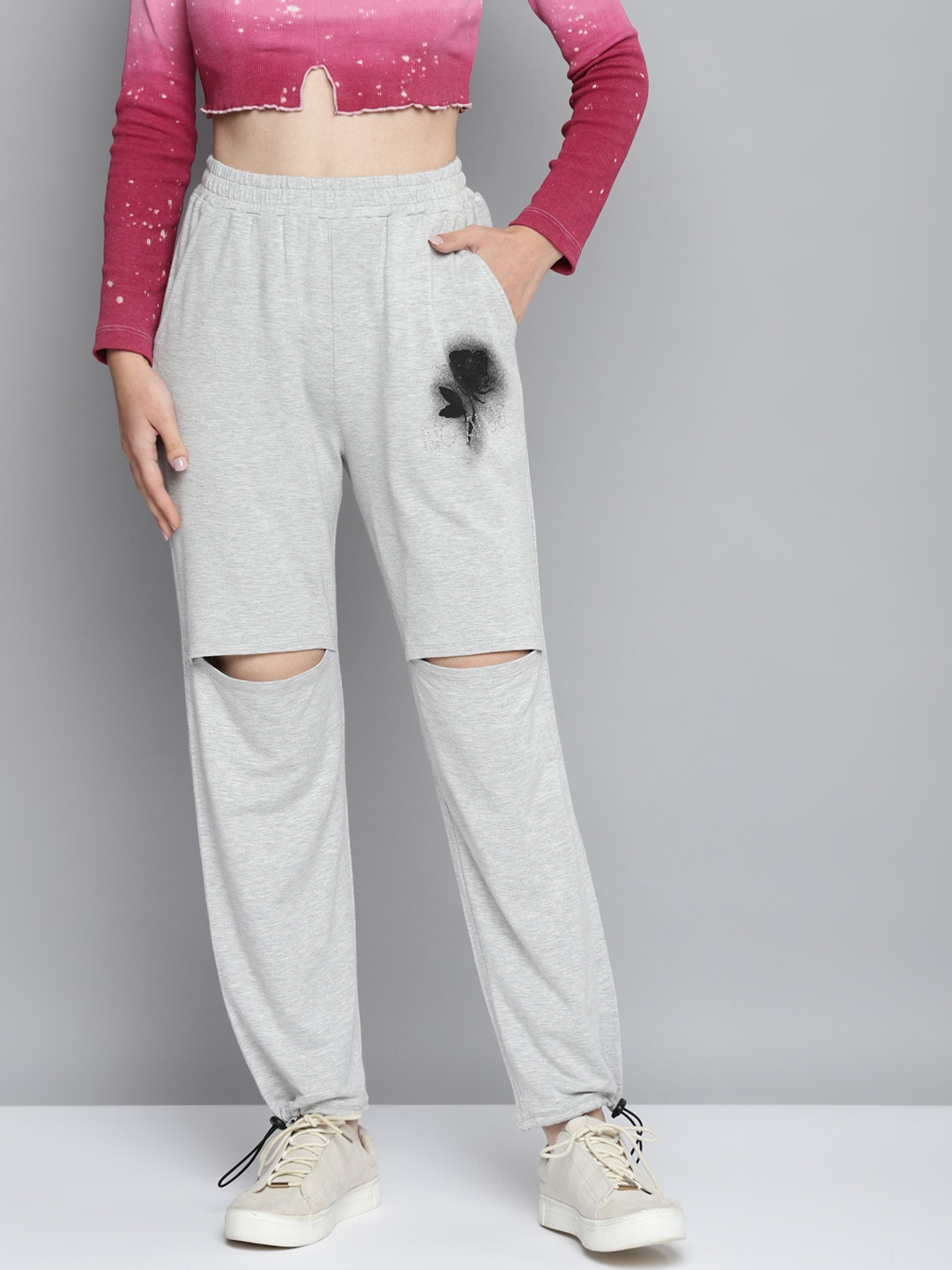

VividArtsy Women Grey Solid Cut-Out Joggers