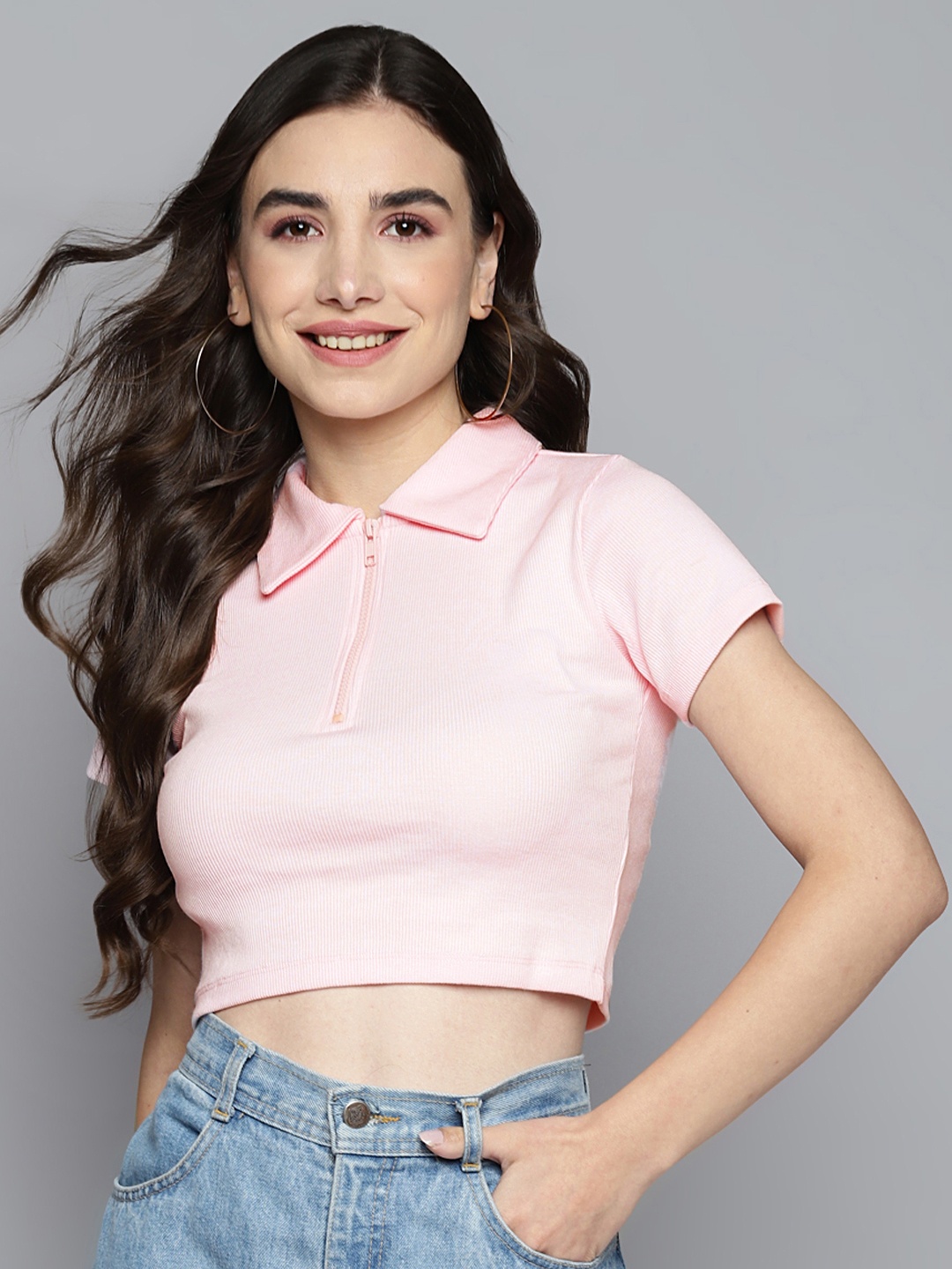 

VividArtsy Pink Solid Crop Top