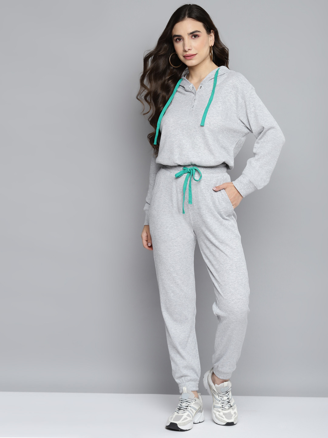 

VividArtsy Women Grey Waffle Pure Cotton Co-ord Set