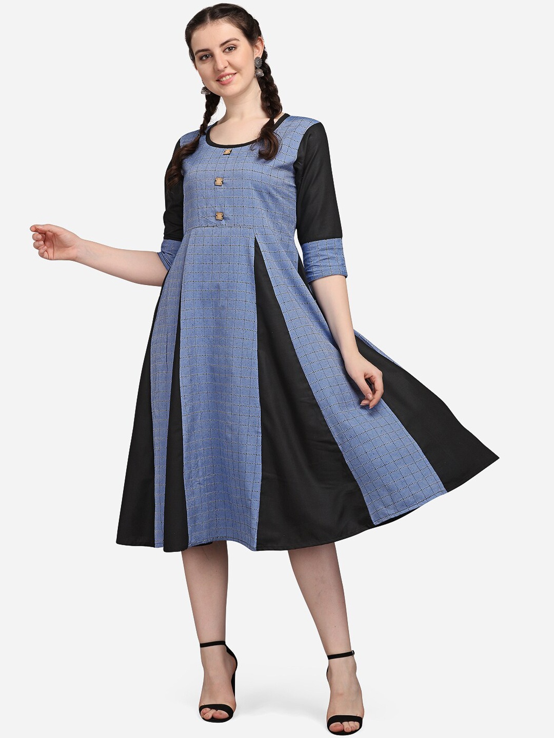 

Youthnic Women Blue Colourblock A-line Kurta