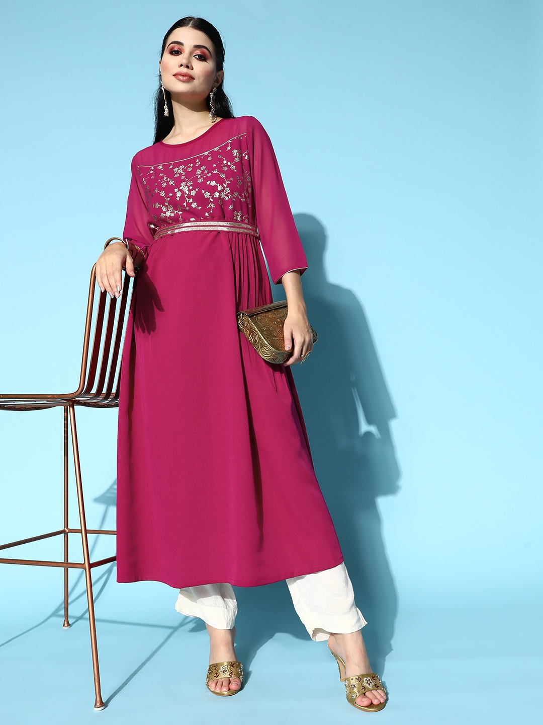 

Janasya Women Pink Crepe Fluid Tie-Up Kurta
