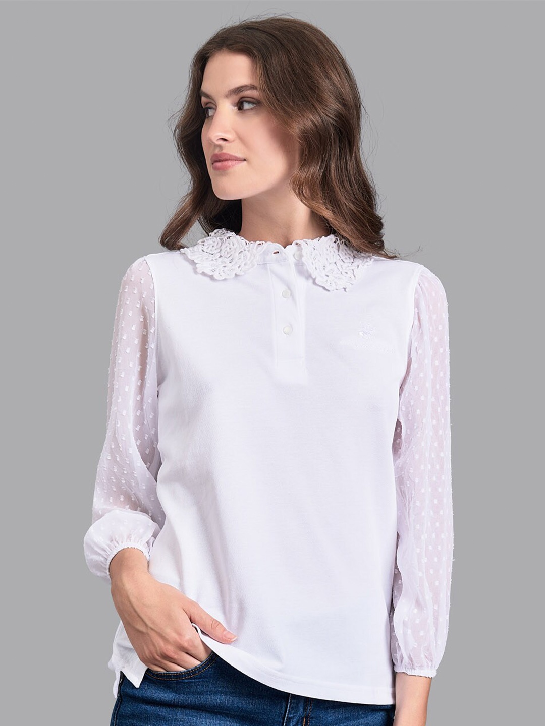 

Beverly Hills Polo Club White Peter Pan Collar Top